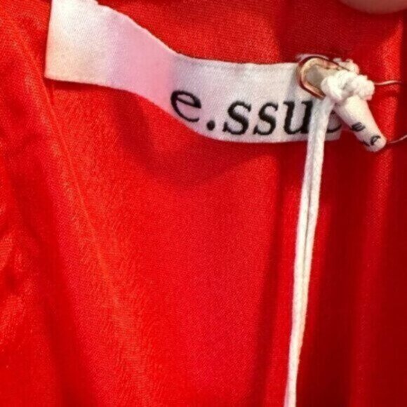 NWT E.SSUE | Women's Red Multi-Tiered Faux Wrap Ruffle Dress Size Small - Picture 10 of 11